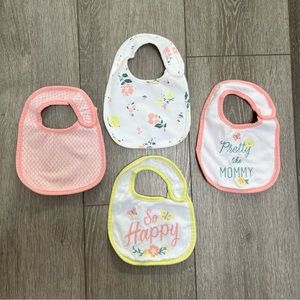 CARTERS SET OF 4 WATER RESISTANT BIBS FLORAL ONE SIZE